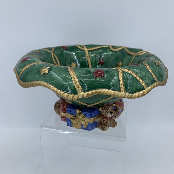 Vtg 1994 Fitz And Floyd Santa’s List Footed Hand Painted Bowl Christmas Gifts - Picture 7 of 11